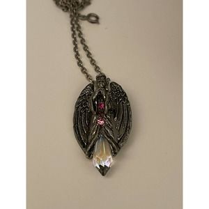 Vintage Pewter Angel Pendant w/ChainAurora Borealis Crystal Comstock Creations